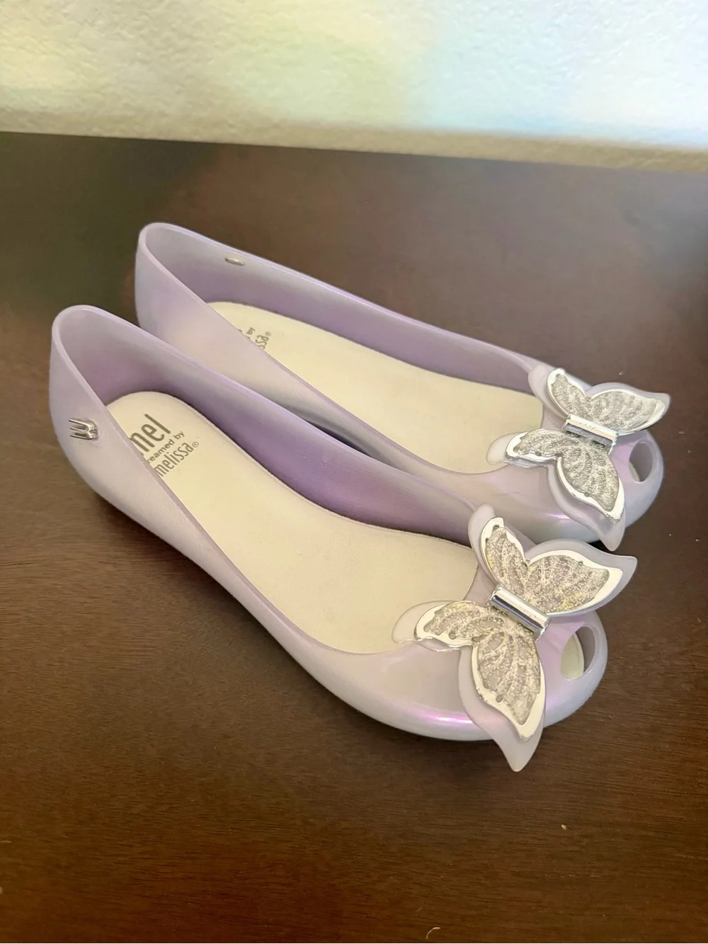 Mel by Melissa Jelly Flats Lilac Butterfly Bow Toddler Size 1
